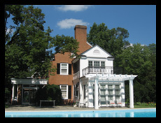 Master bath, pool house and pergola addition designed by Candace Smith Architect, for home in Charlottesville, Virginia