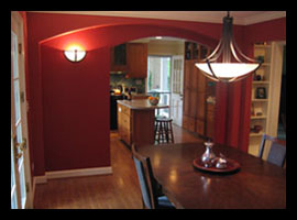 New dinning room, arched doorways and kitchen designed for renovations to Virginia home by Candace Smith Architect